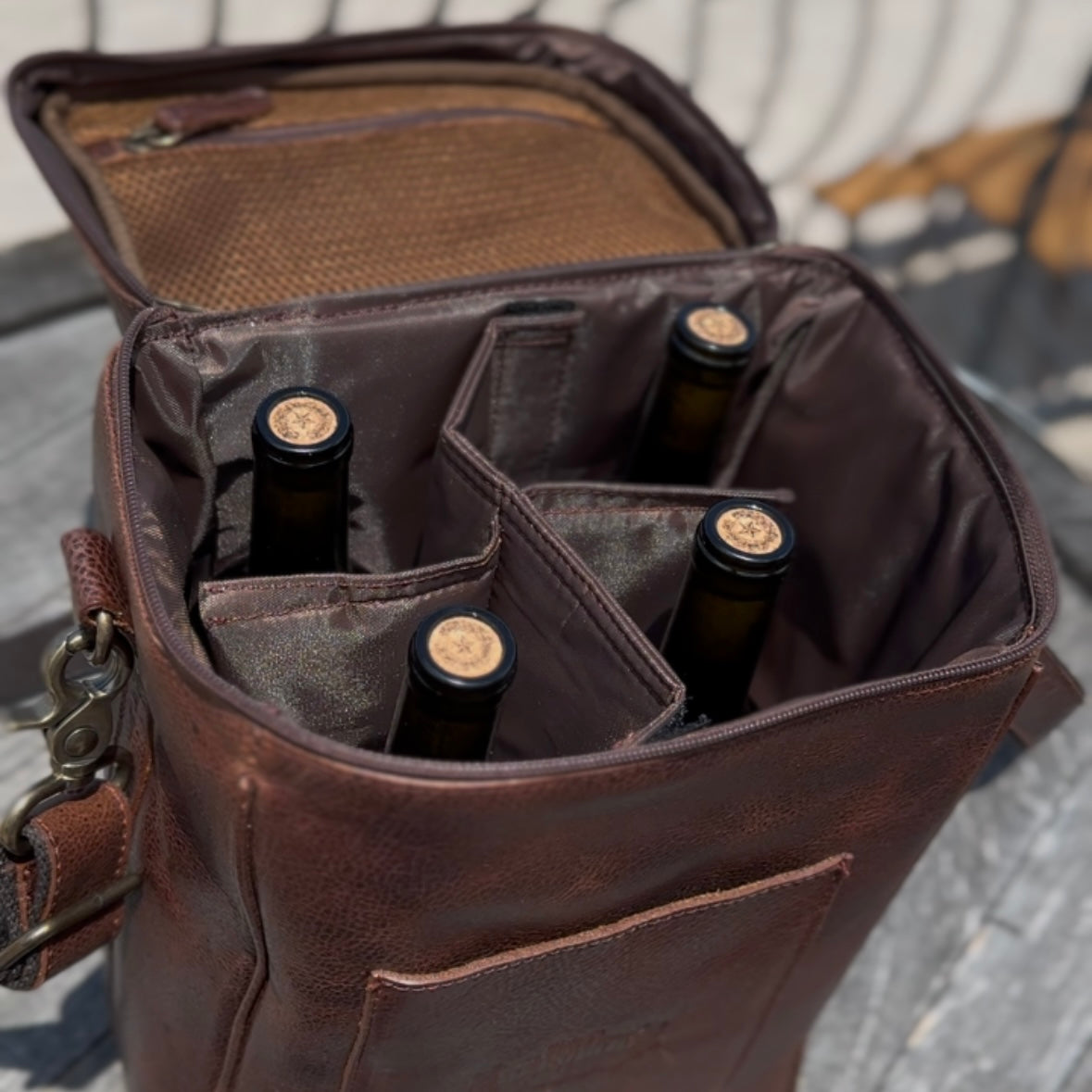 4 Bottle Whiskey Leather Carrier