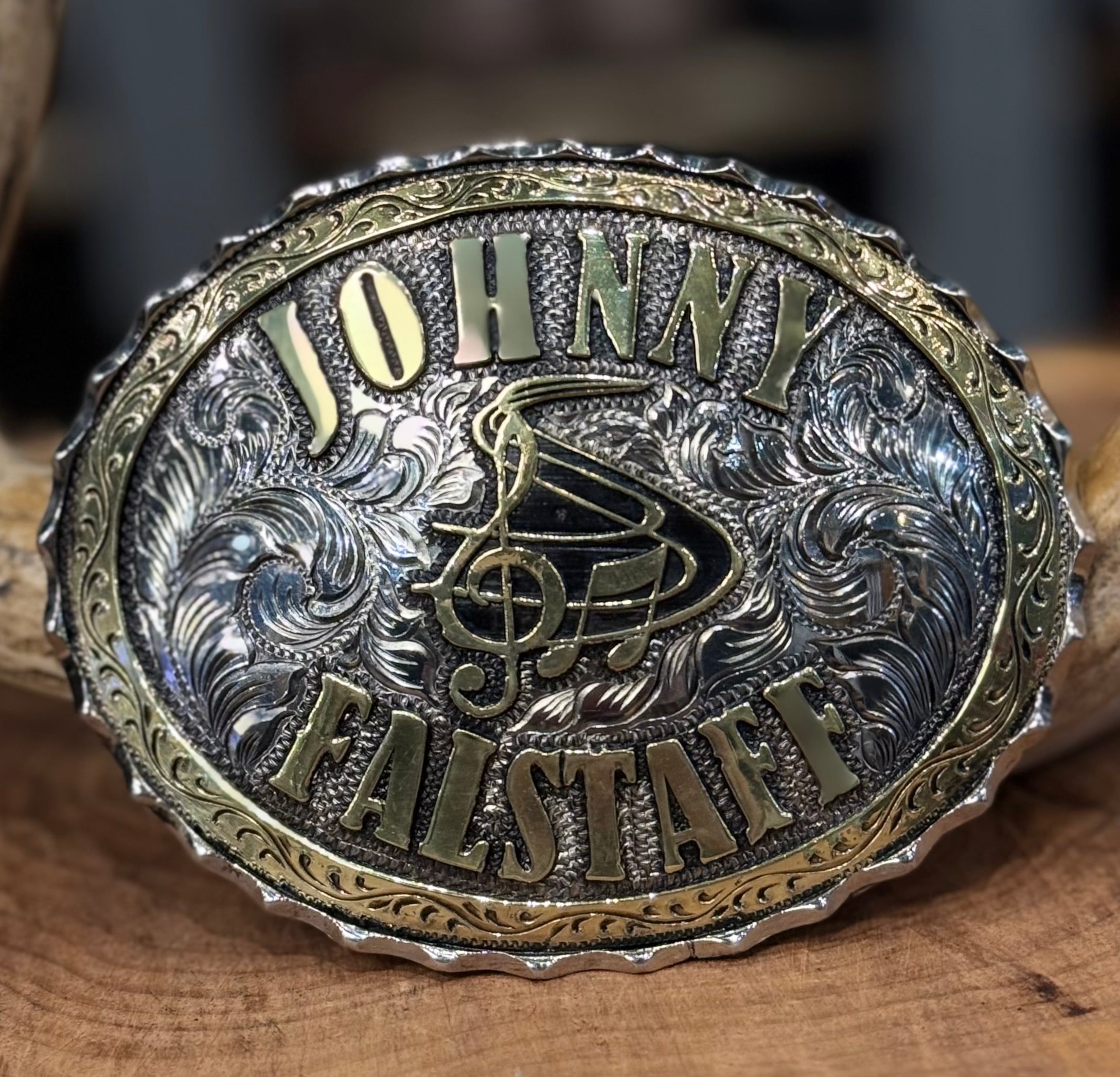 Custom Oval Trophy Buckle - Solid Silver