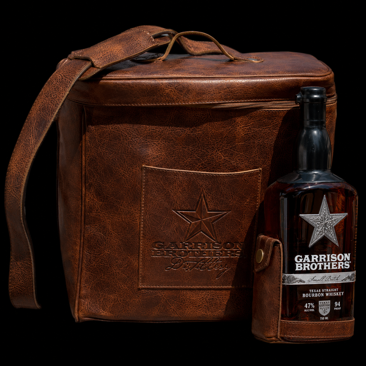 4 Bottle Whiskey Leather Carrier