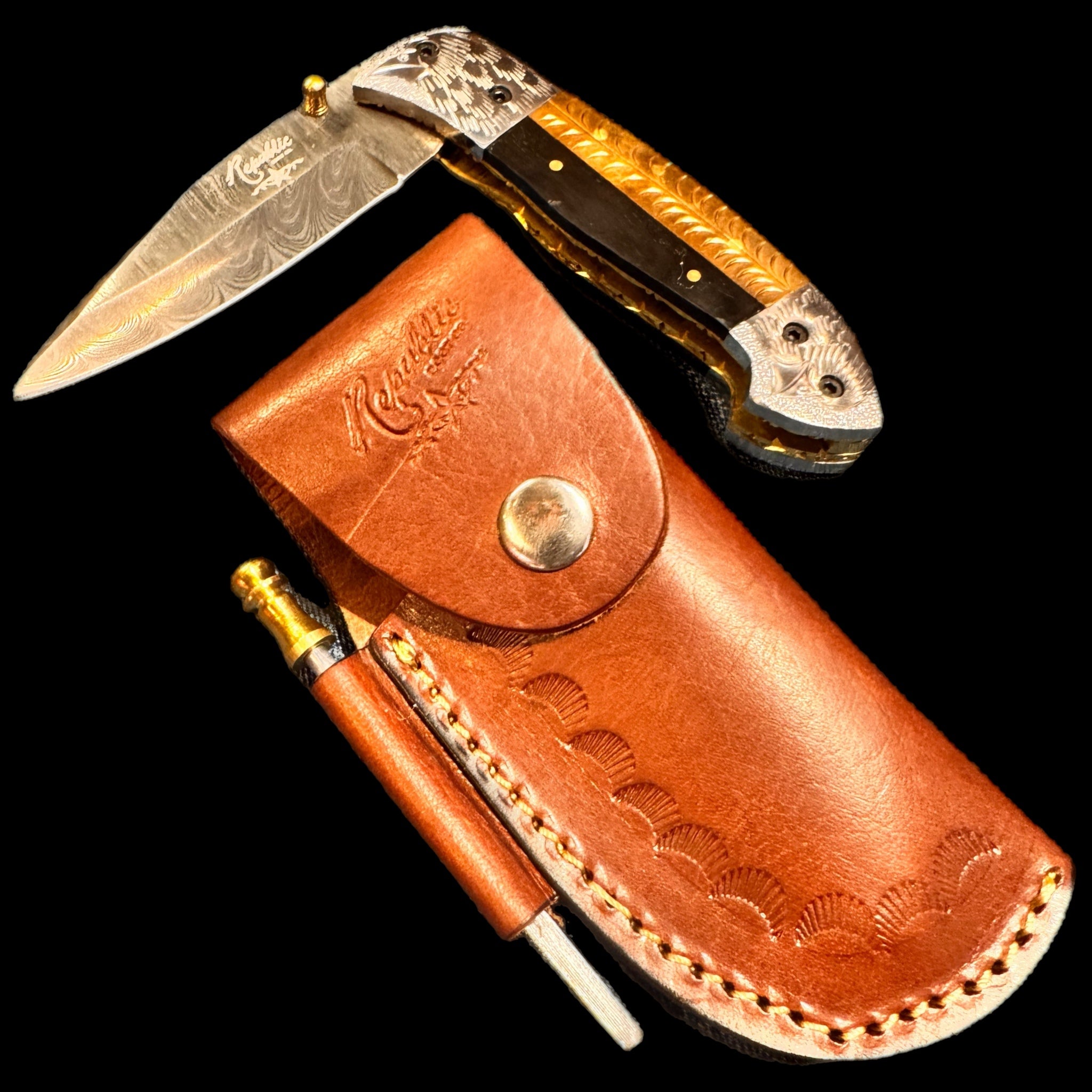 Damascus Eagle Flip-Open Knife