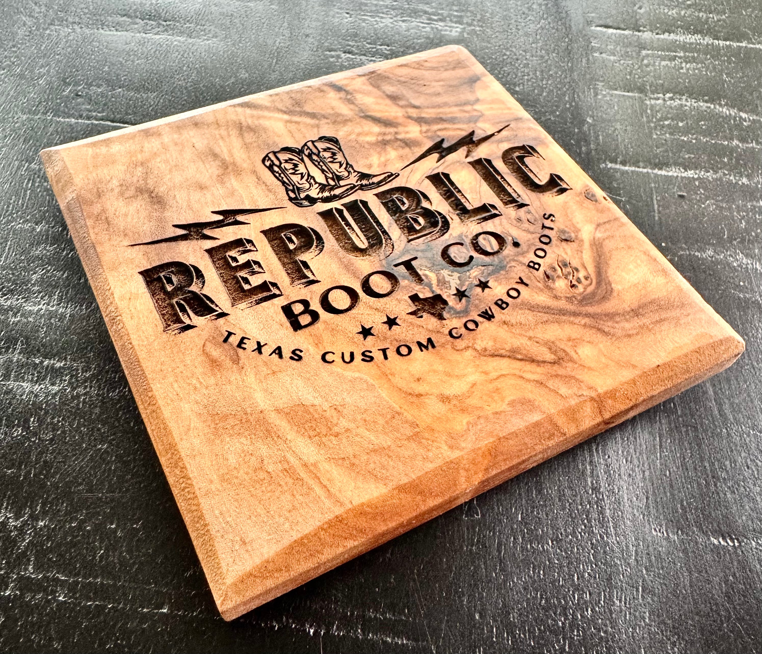 Olive Wood - Republic Boot Co Coaster (2 pack)