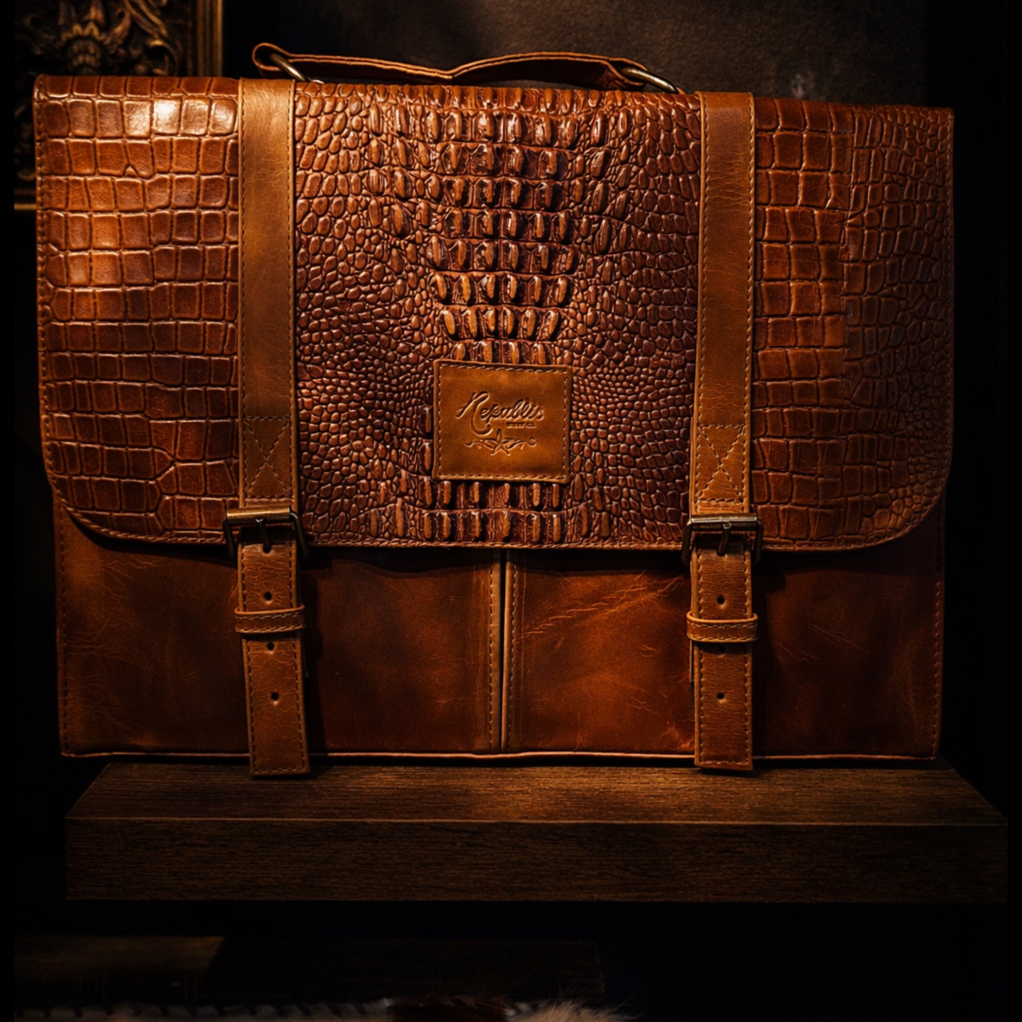 Texas Executive Briefcase - Cognac Embossed Croc