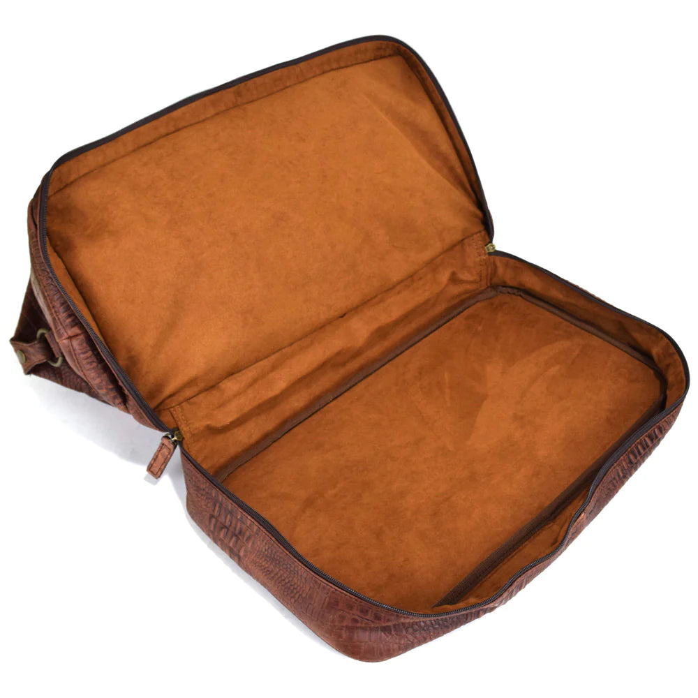 Texas Weekender Duffle & Boot Bag - Cognac Embossed Gator