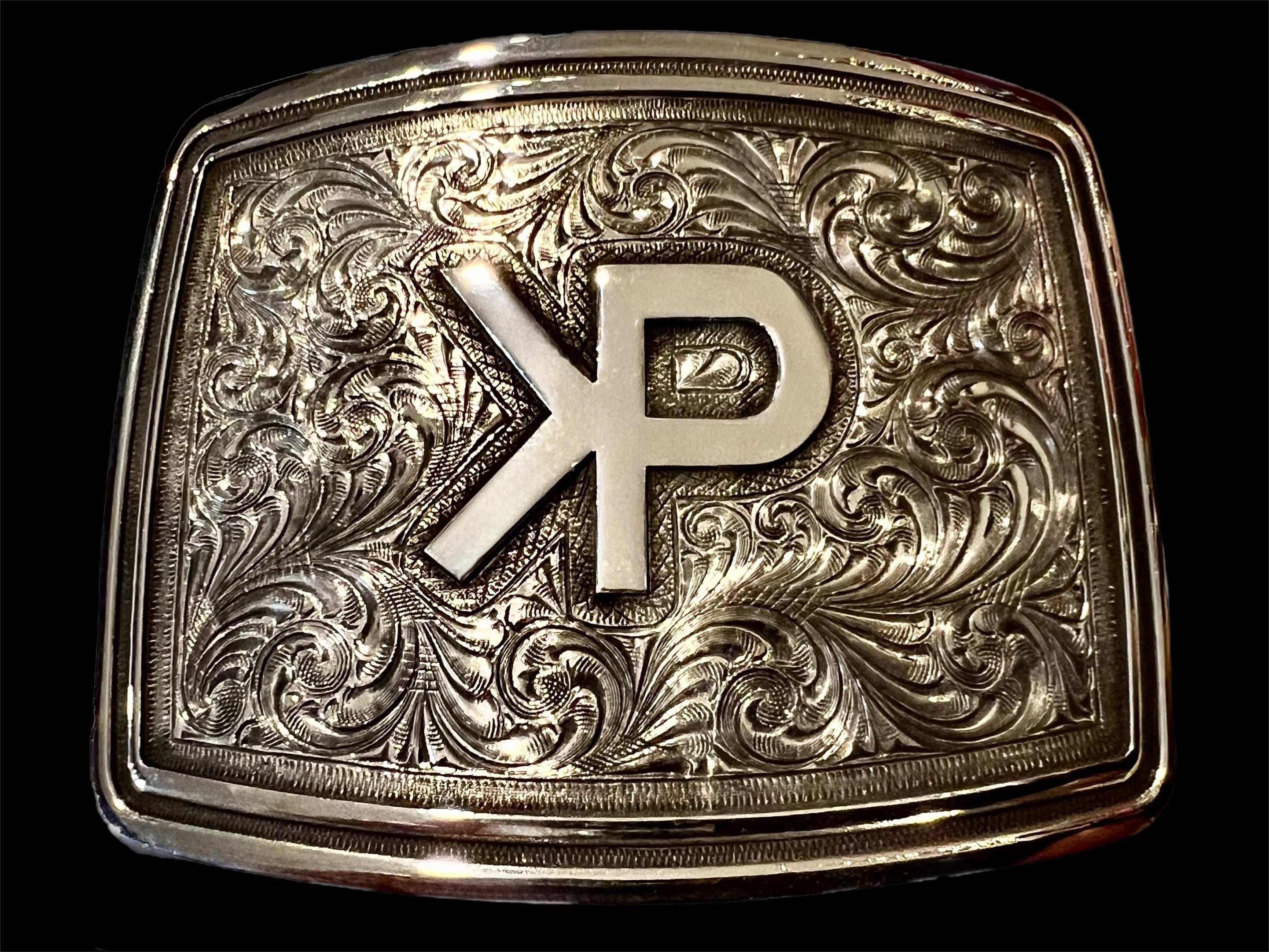 Custom Trophy Buckle with Logo - Solid Silver
