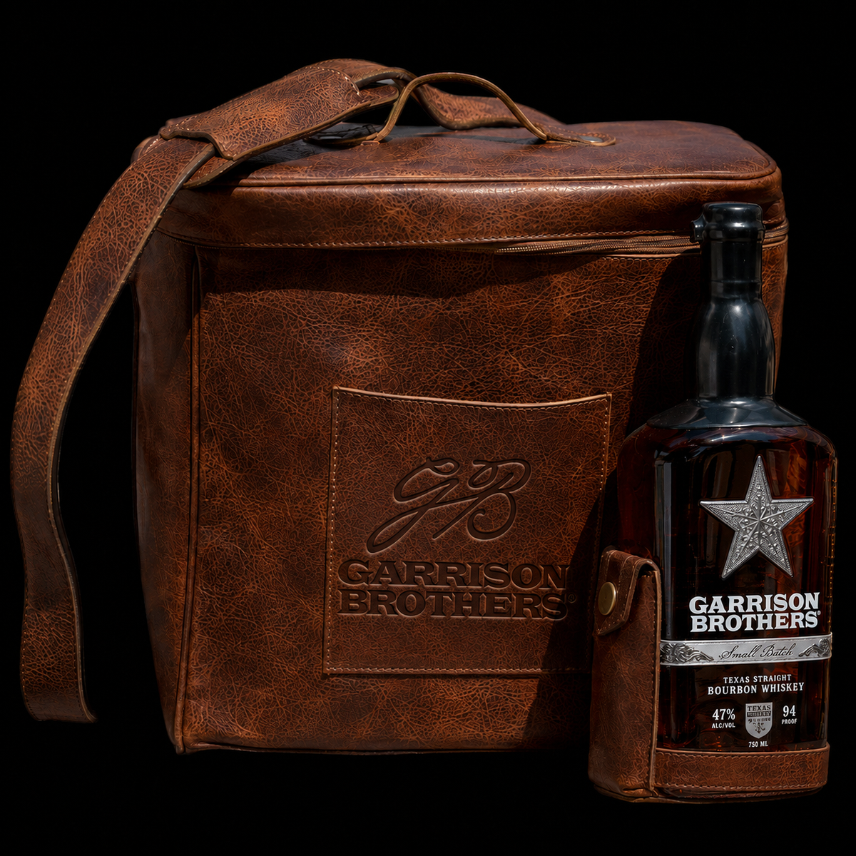 4 Bottle Whiskey Leather Carrier