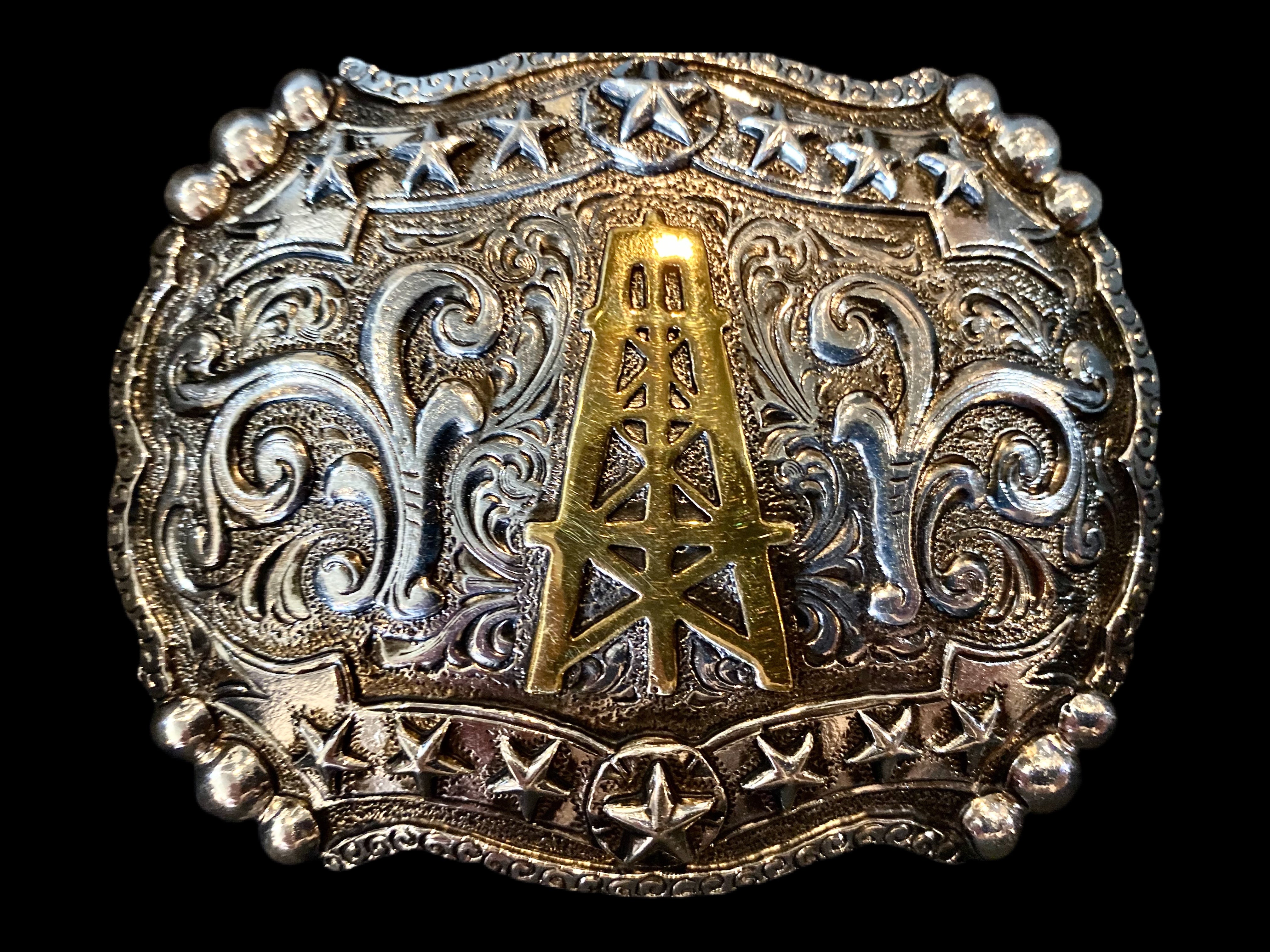 Oil Derrick with Scrolls and Stars Buckle