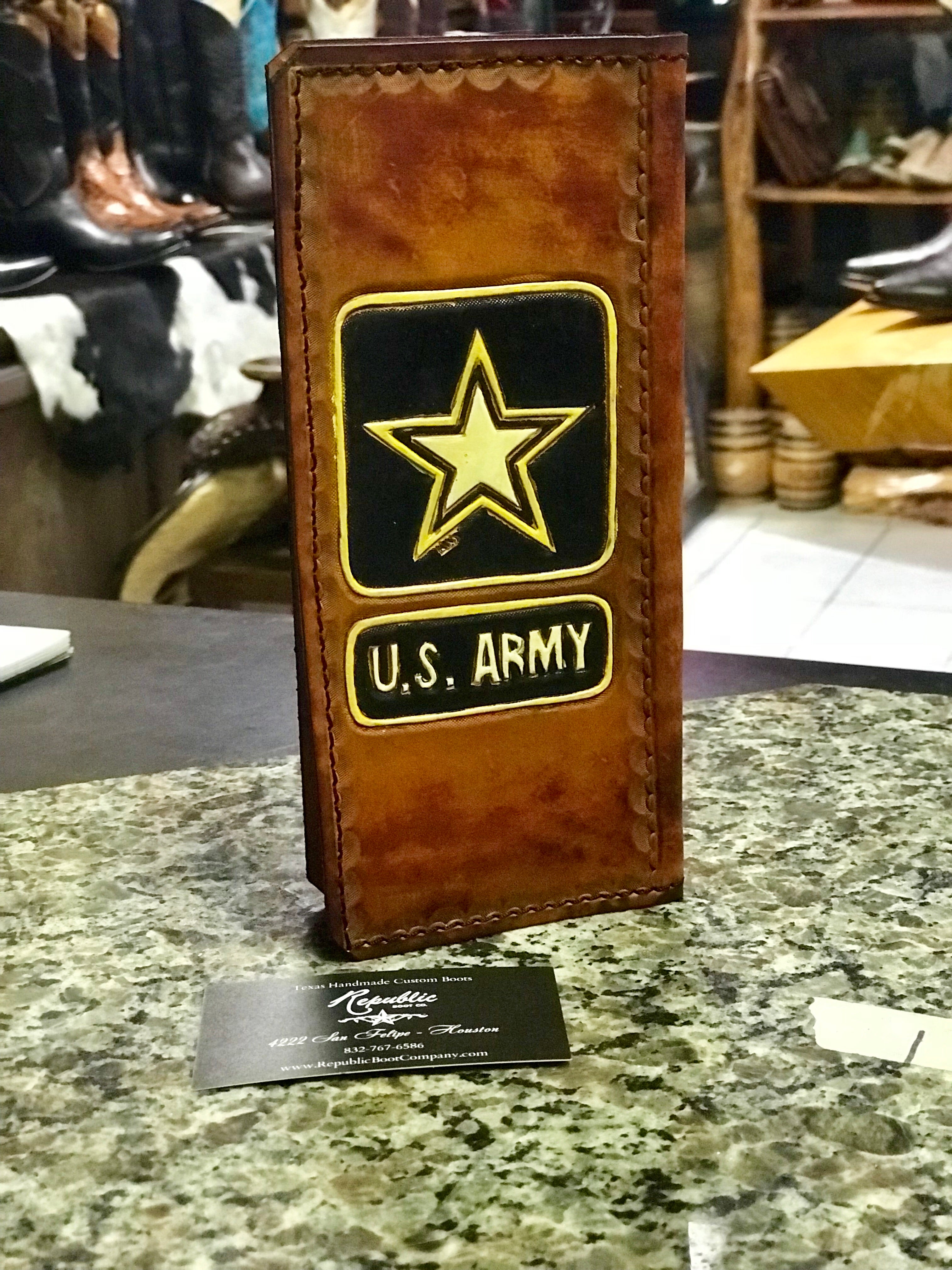 Handmade Custom Leather Items - All Handmade in Texas. Boot Jack, Tally Book, Pistol Case, Holster