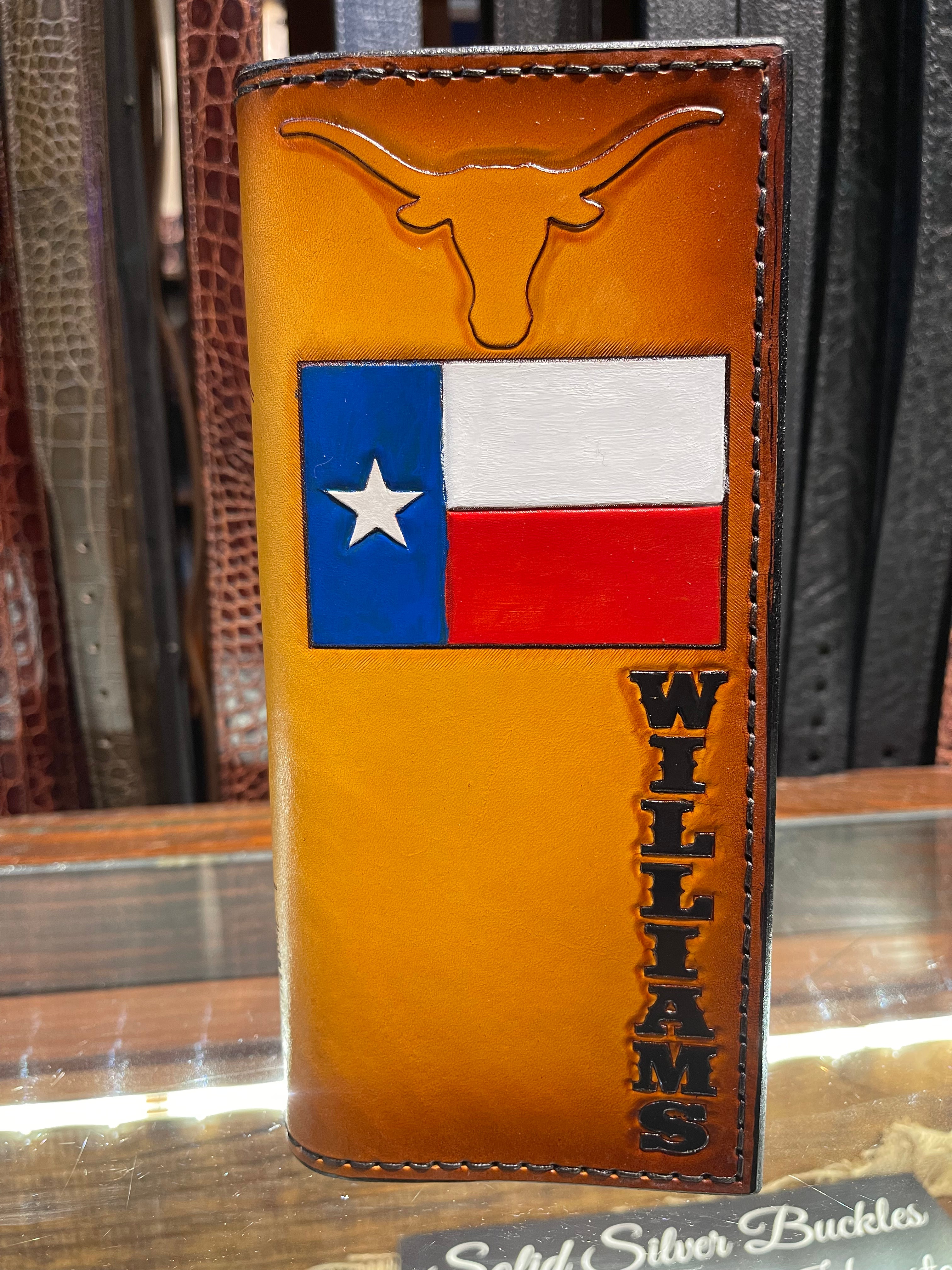 Handmade Custom Leather Items - All Handmade in Texas. Boot Jack, Tally Book, Pistol Case, Holster