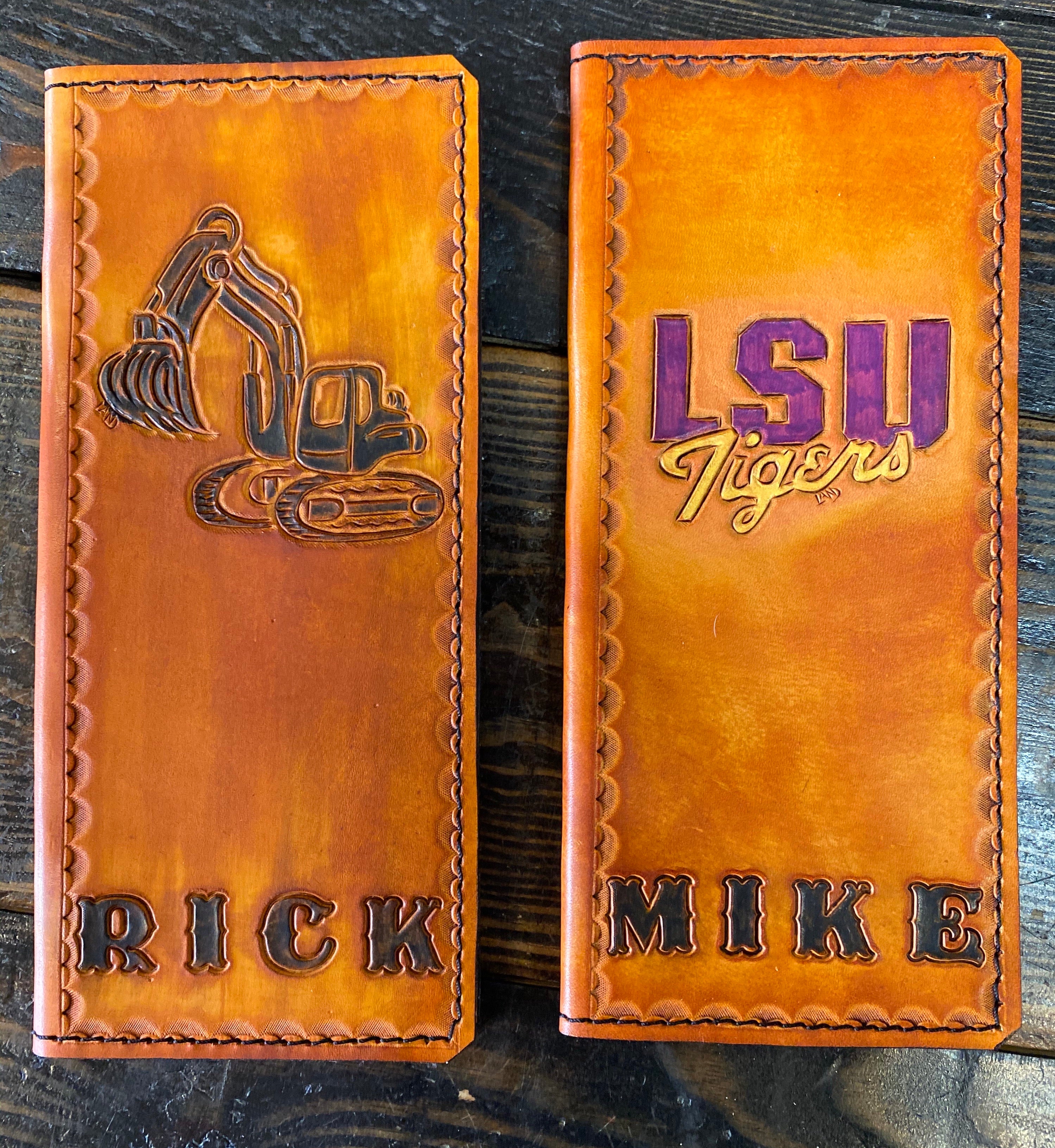Handmade Custom Leather Items - All Handmade in Texas. Boot Jack, Tally Book, Pistol Case, Holster