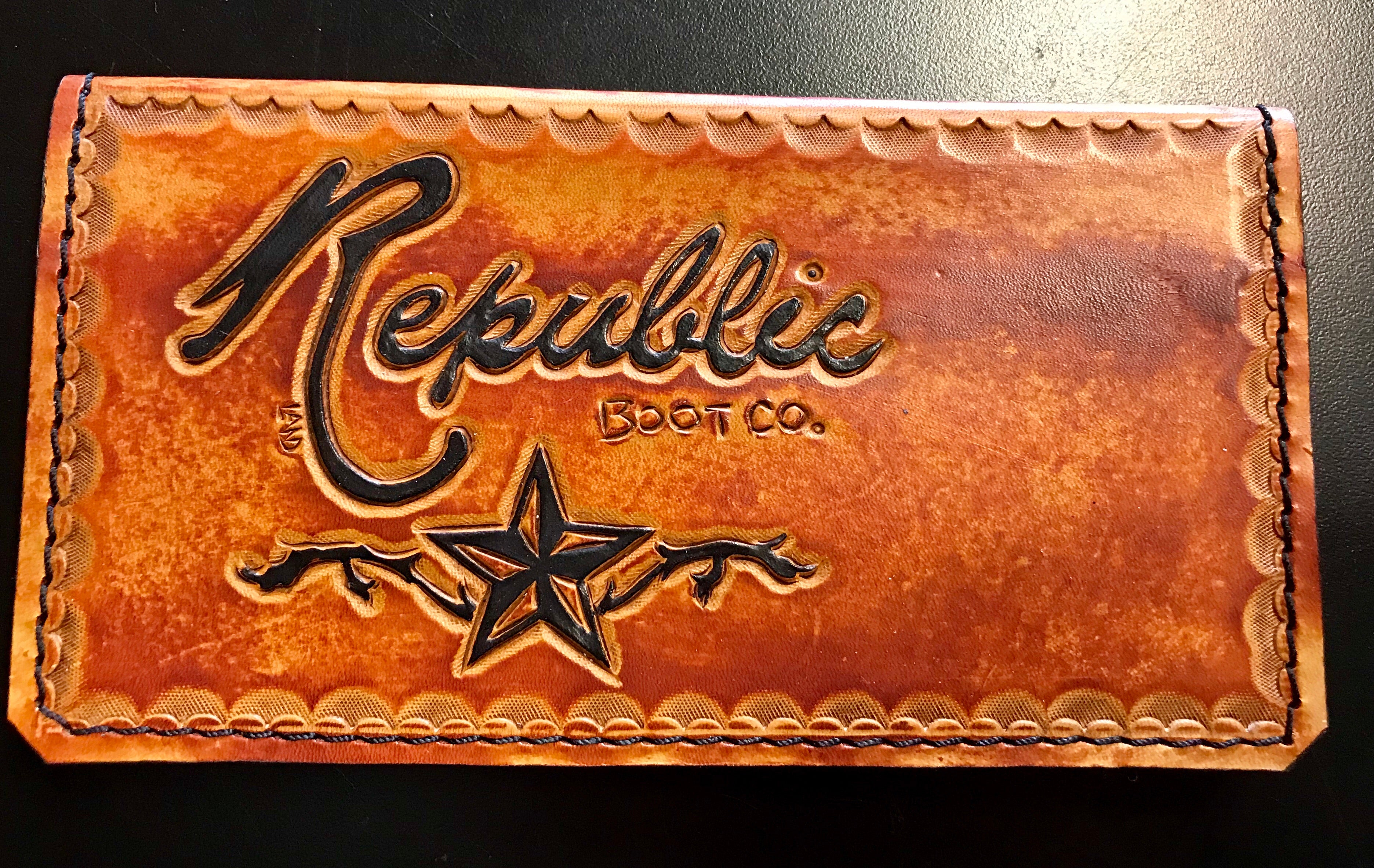 Handmade Custom Leather Items - All Handmade in Texas. Boot Jack, Tally Book, Pistol Case, Holster