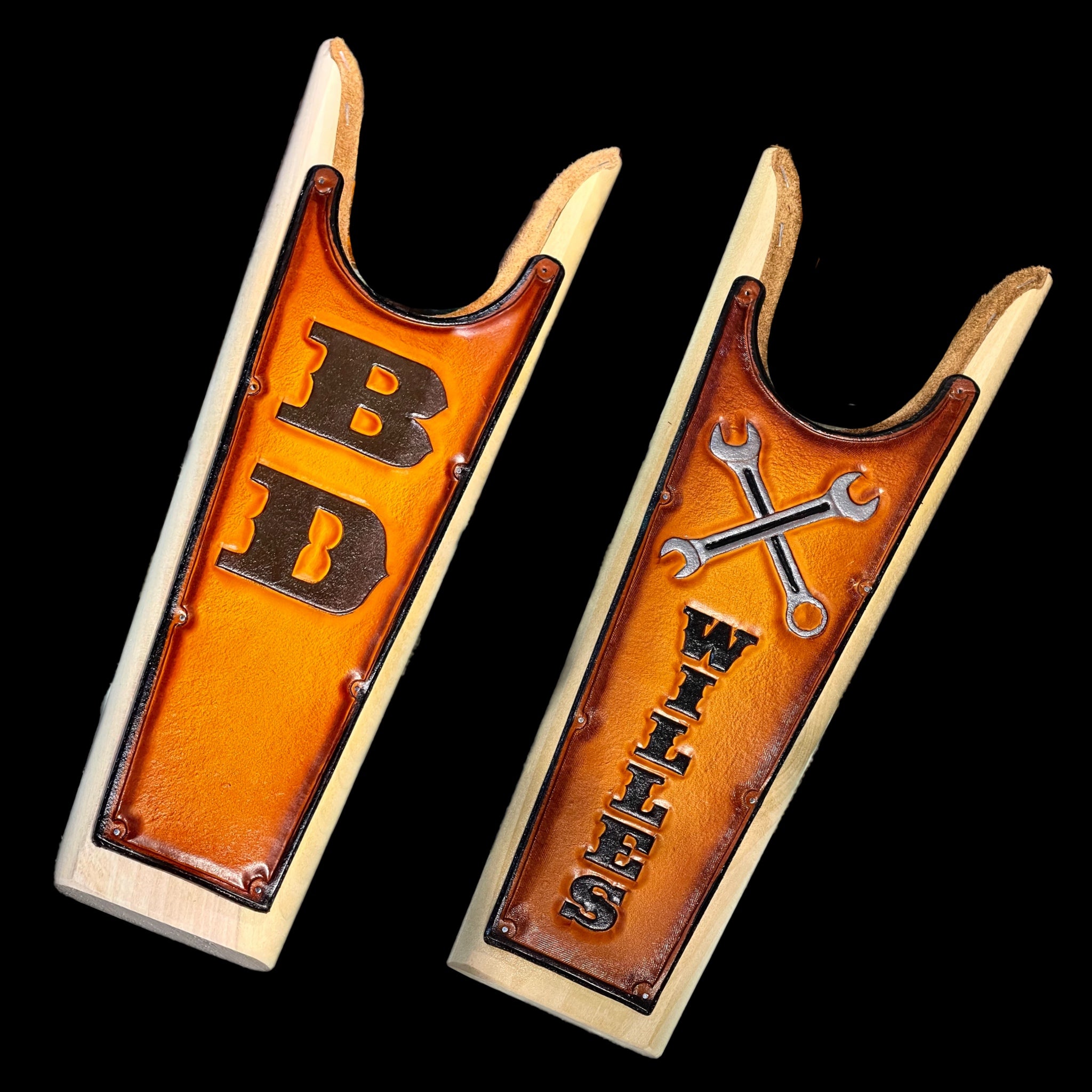 Handmade Custom Leather Items - All Handmade in Texas. Boot Jack, Tally Book, Pistol Case, Holster