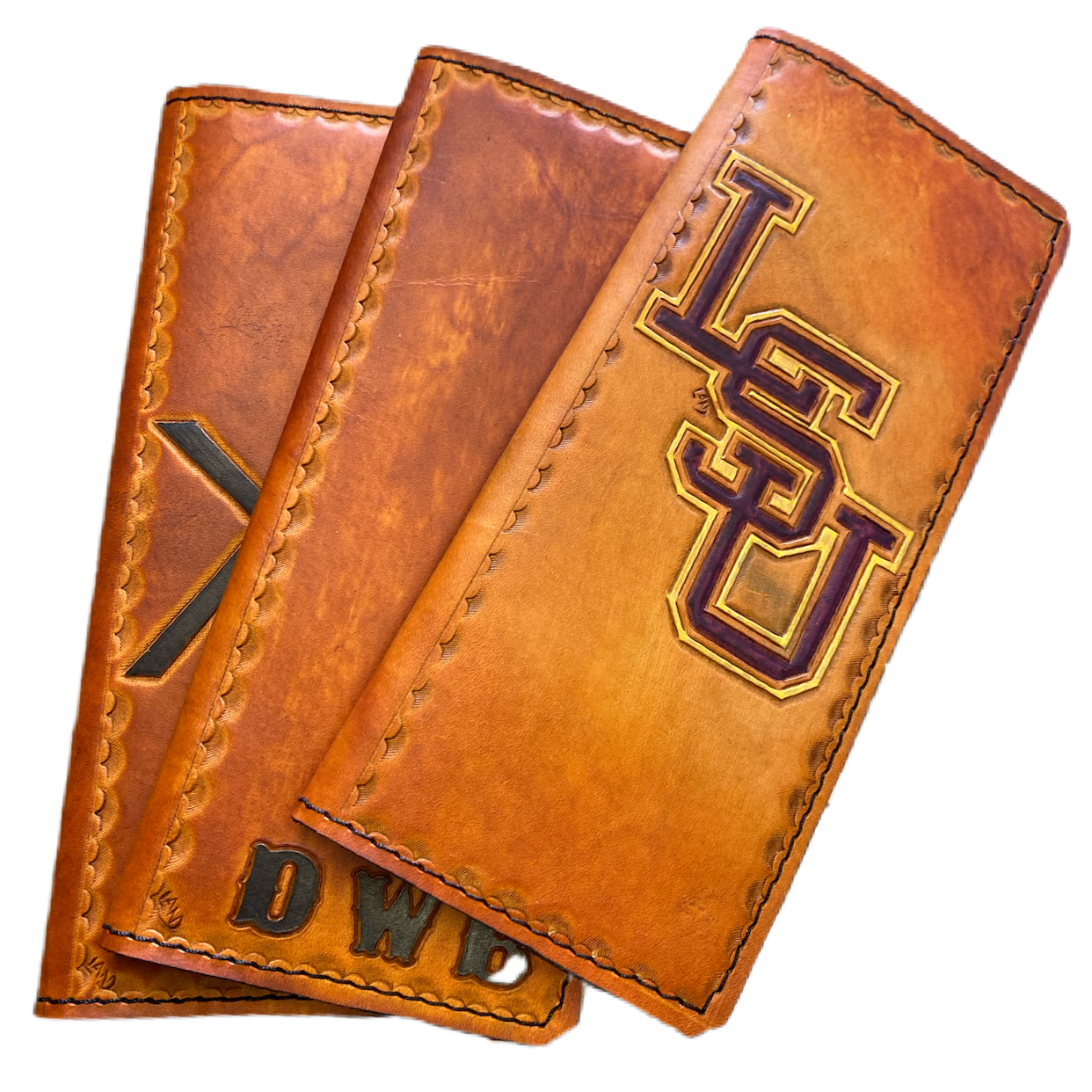 Handmade Custom Leather Items - All Handmade in Texas. Boot Jack, Tally Book, Pistol Case, Holster