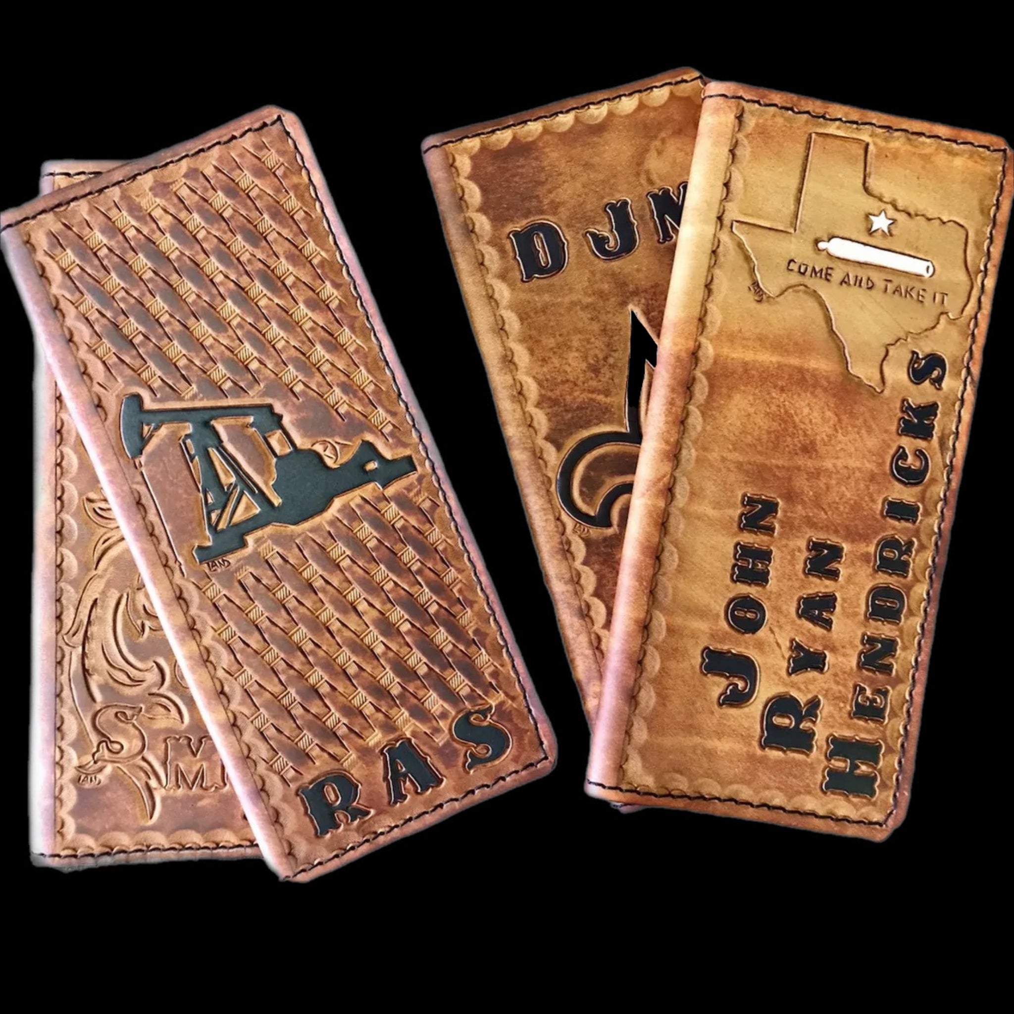 Handmade Custom Leather Items - All Handmade in Texas. Boot Jack, Tally Book, Pistol Case, Holster