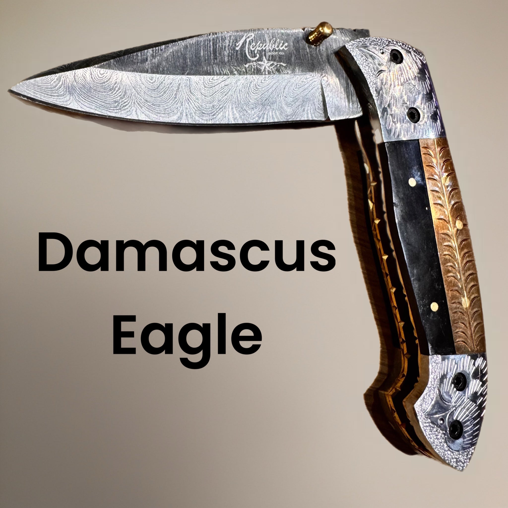 Damascus Eagle Flip-Open Knife