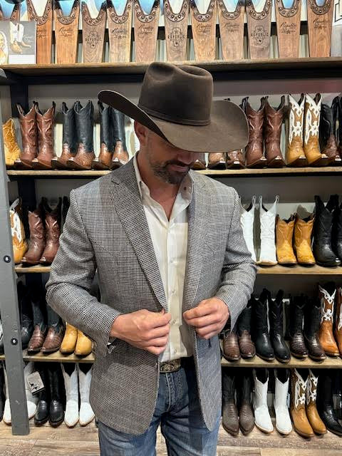 Limited Edition Fall 2025 - Grey & Brown Houndstooth Pattern - "Western BLU"