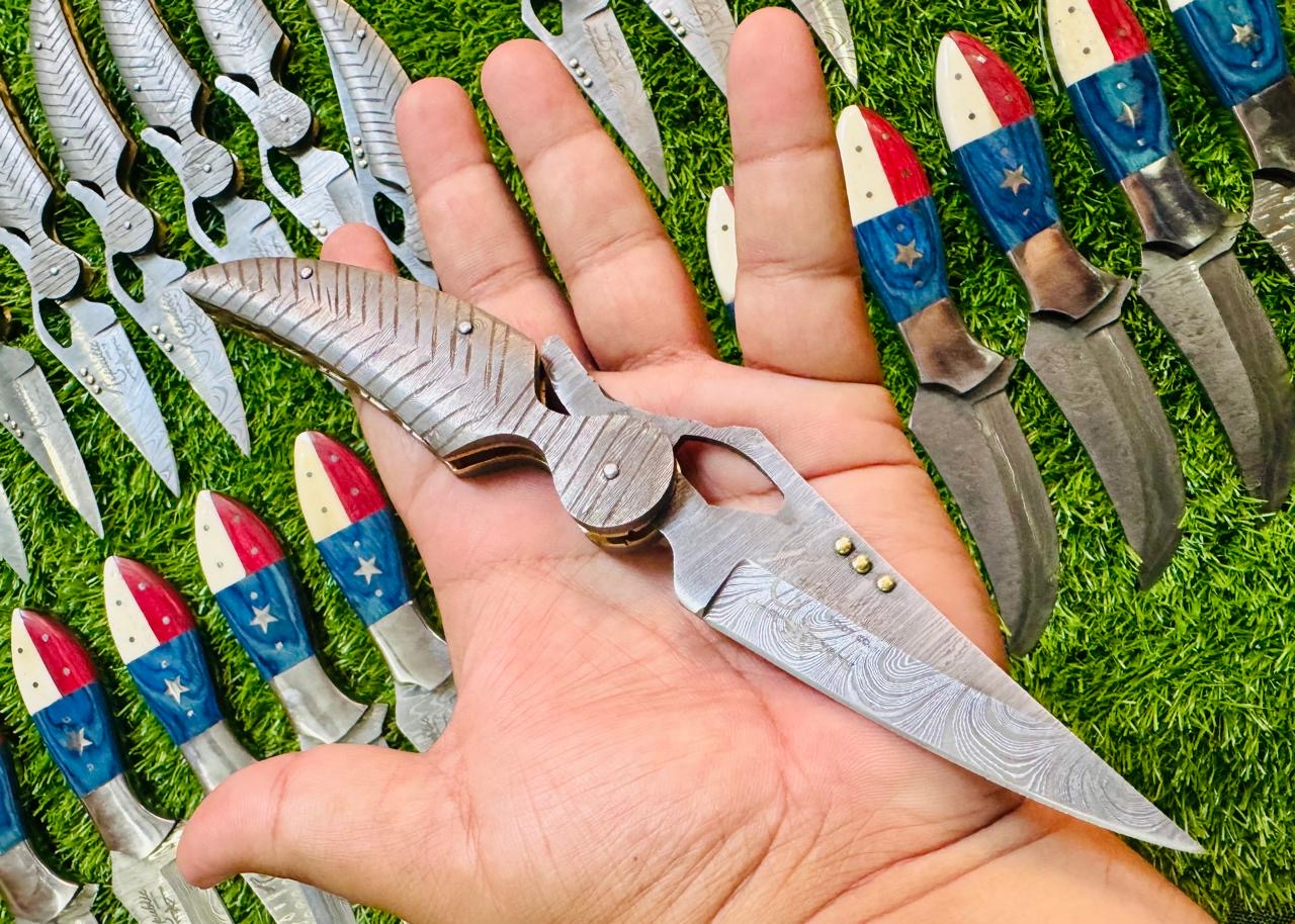 Full Damascus Flip-Open Knife