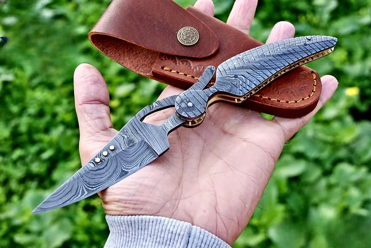 Full Damascus Flip-Open Knife