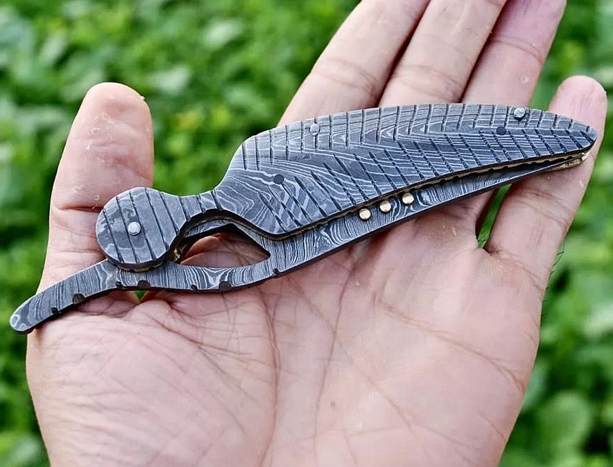 Full Damascus Flip-Open Knife