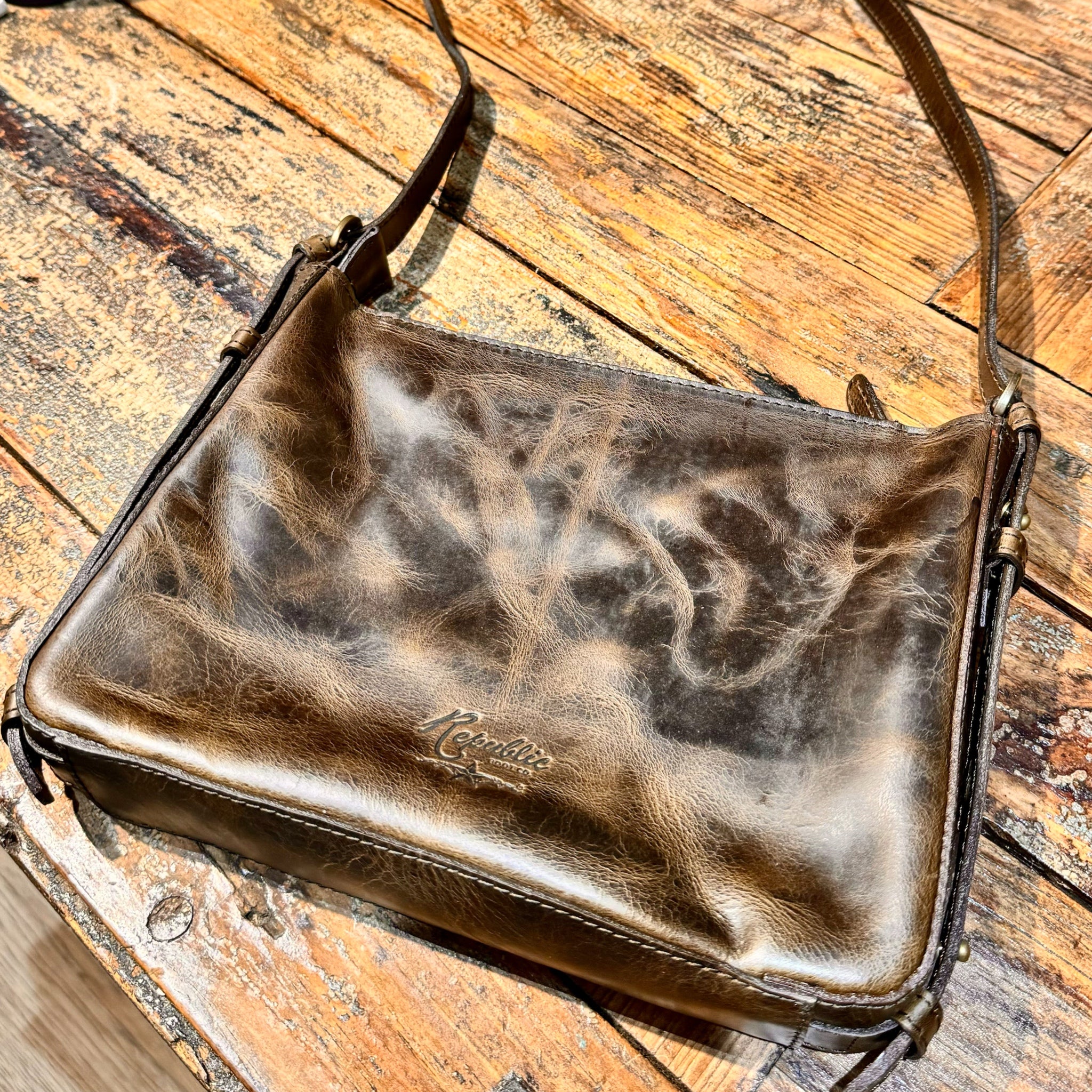 Laura Scott Women's Handbag Taupe/Cognac Ostrich E… - Gem