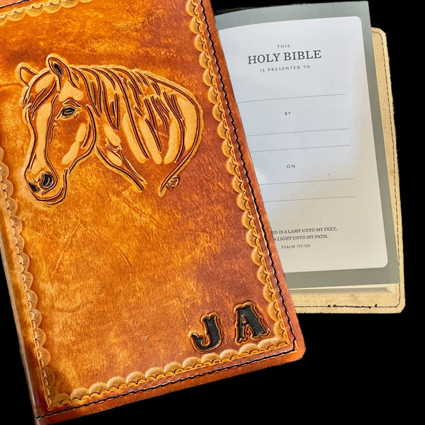 Custom Hand-Tooled Bible Cover (w/ Bible Included)