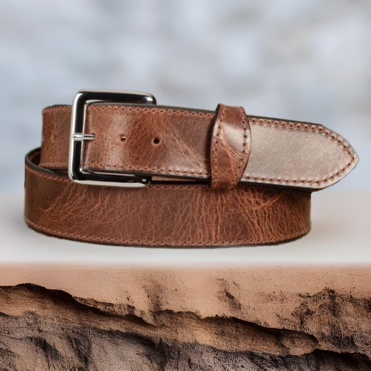 FULL GRAIN HARNESS OIL TANNED BROWN LEATHER BELT WITH SOLID BRASS BUCKLE Solid Brass Buckle Genuine Full Grain Leather Casual Jean  main image 2