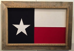 Bandera de Texas de algodón envejecido con marco de madera de granero