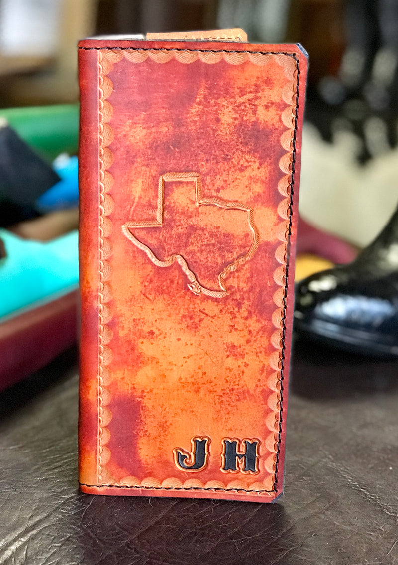 Handmade Custom Leather Items - All Handmade in Texas. Boot Jack, Tally Book, Pistol Case, Holster