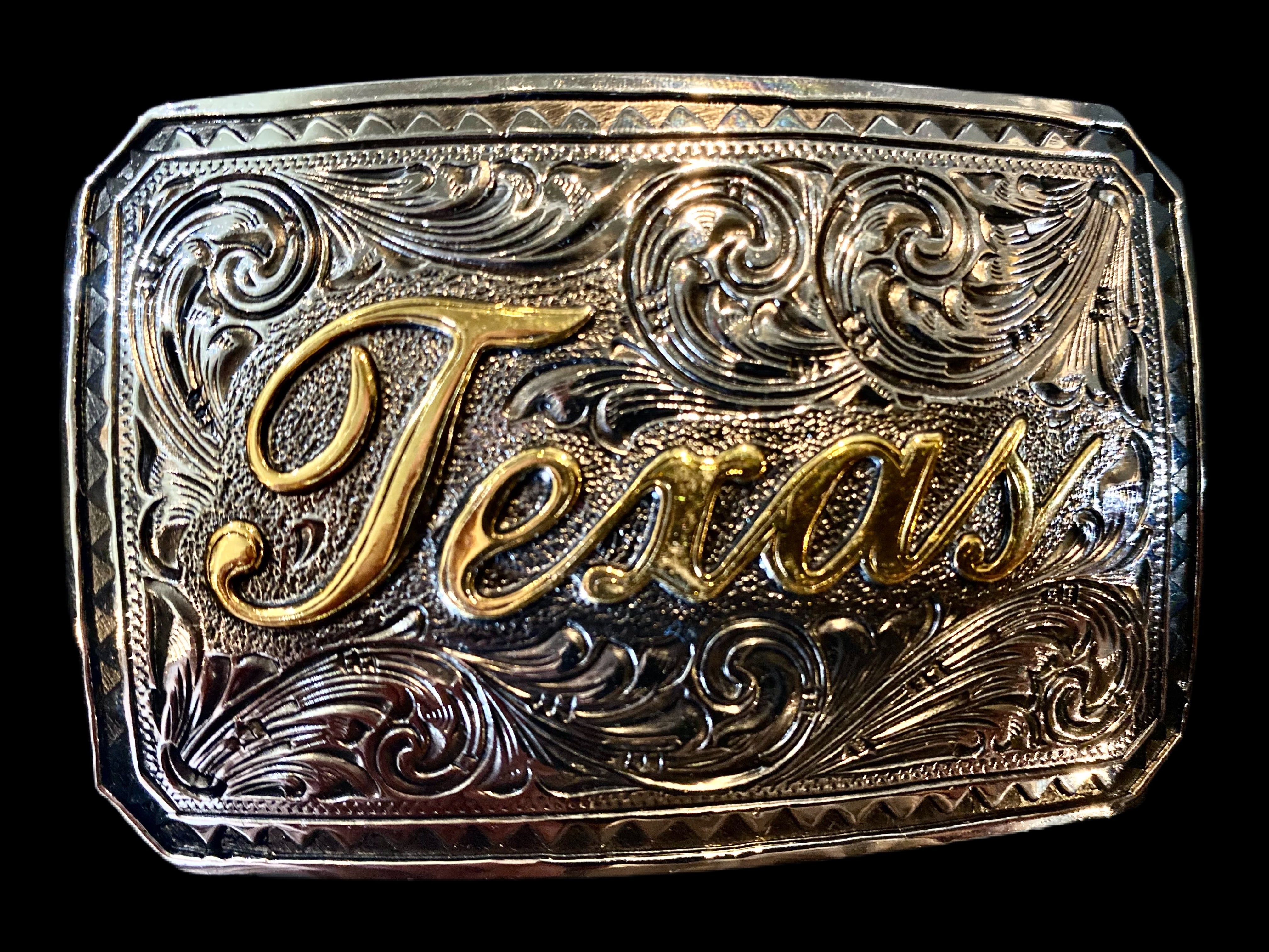 Two Tone Texas Cursive Buckle