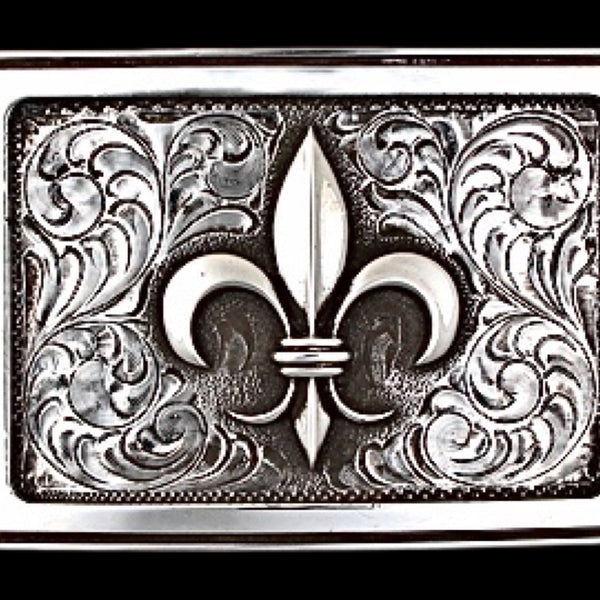 HHH designs Fleur De Lis - Hebilla de cinturón, se vende solamente, plata  brillante/acabado de 2 tonos, vendido por cada uno, Plata antigua